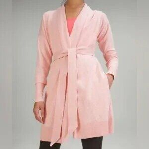 Lululemon Knit Wrap Cardigan Sweater Cotton Cashmere SZ 6 Heathered Dew Pink